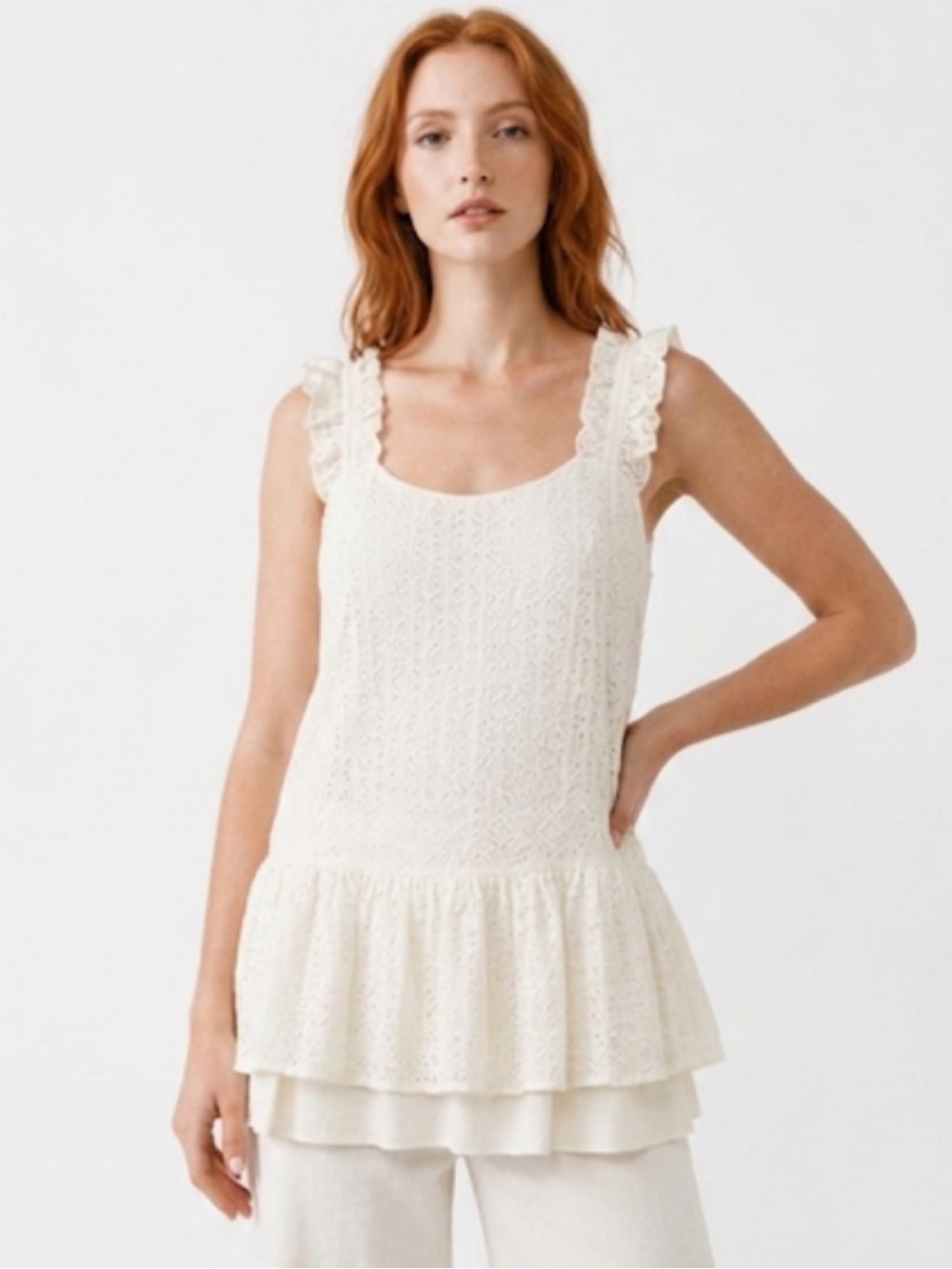 Anthropologie Blue Tassel Silk Embroidered Peplum Top